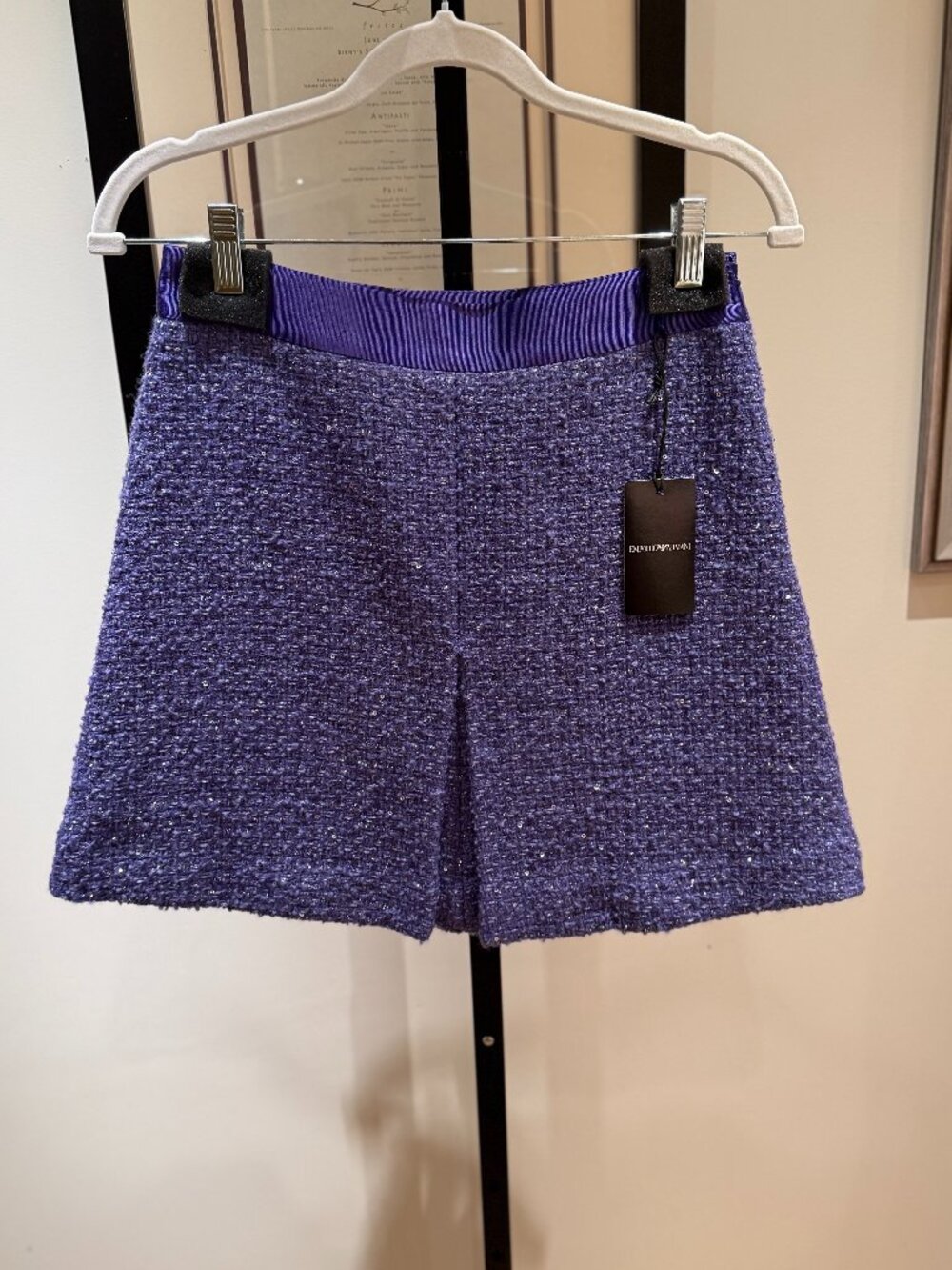 Emporio Armani Pleated Sequin Tweed Mini Skirt